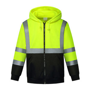 Vêtements de travail de sécurité imperméables en polaire 100% polyester, vêtements de travail de chantier verts, sweat à capuche réfléchissant personnalisé avec LED, design OEM, norme ANSI - Product Image 1
