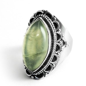 Bagues en argent sterling 925 serties de préhnite ovale inspirées de l'océan, style bohème, bijoux en argent frais - Product Image 3