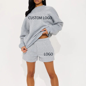 Ensemble de survêtement court en molleton 2 pièces pour femme, avec logo personnalisé, en coton tricoté 100%, pour usage quotidien, collection automne - Product Image 5