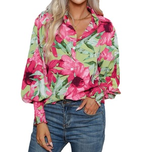 Camisas Hawaianas Casuales y Frescas para Mujer, Camiseta con Estampado Floral Paisley, Blusa con Botones y Mangas Abullonadas para Otoño - Product Image 1