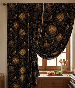 Gold Floral And Bird Velvet Or Blackout Curtain Each Panel Art Nouveau <b>Window</b> Drapes Luxury Decorative Thermal Insulated Room - Product Image 2