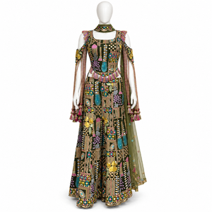 Multicolor Georgette Lehenga Choli Heavy Zari and Thread Work | Designer Indian Ethnic Wedding Set with <b>Net</b> <b>Dupatta</b> and Tassels - Product Image 1