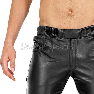 กางเกงขาสั้นหนังแกะแท้สำหรับผู้ชาย ปรับขนาดเอวได้ ลายเคลือบ OEM กางเกงขาสั้นหนังแยกชิ้นสำหรับใส่ลำลองและกิจกรรมกลางแจ้ง - Product Image 6
