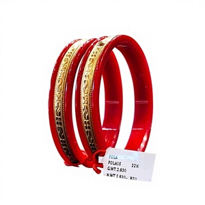 Traditional 22k <b>Solid</b> <b>Gold</b> Red Pola <b>Bangle</b> Pair Handcrafted Floral Coral <b>Bangles</b> Bengali Bridal Jewelry Party Gift - Product Image 2