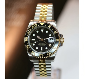 Montre modifiée GMT TT bicolore or argent noir avec logo S, mouvement Seiko NH35, plongeur MOD, résistance à l'eau 50 bars - Product Image 1