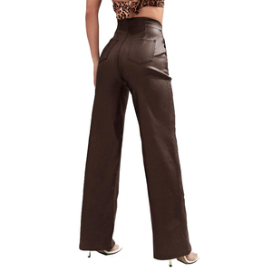 High Waisted Wide Leg Leather Pants With Side Pockets Casual PU Coated Men's <b>Trousers</b> Autumn Style - Product Image 4