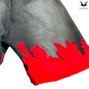 Pantalones Cortos de Hombre Estilo Vintage con Parches de Llama Roja, Ropa Urbana de Alta Calidad, Lavado Ácido, Felpa de Algodón Grueso, Pantalones Cortos Deportivos - Product Image 3