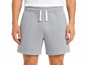 Shorts de détente pour homme en coton grise mélangée de qualité supérieure avec cordon de serrage ajustable à la taille, en tissu polaire doux, coupe décontractée, côtés ourlés - Product Image 4