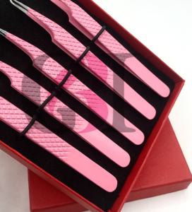 Pince à épiler GETUP BROSONS IMPEX en acier inoxydable, nouvelle, rose clair, revêtement poudré, pointe diamantée à 45 degrés, pointe argentée, pour cils - Product Image 5