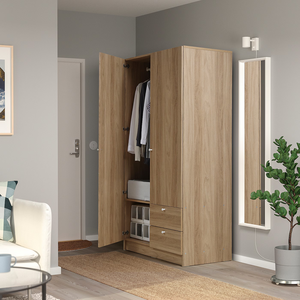 Modern <b>Wardrobe</b> Cabinet Flat Panel Door Hinged Design Metal Handle MDF Material Freestanding Bedroom Furniture Large Capacity - Product Image 2