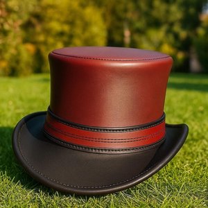 Premium quality custom made Handmade Burgundy Black Leather <b>Steampunk</b> Top <b>Hat</b> Gothic Victorian Festival Cosplay <b>Hat</b> - Product Image 2