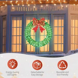 36in Pre-Lit <b>Outdoor</b> Christmas Wreath with Red Bow Lighted Metal Decorative Wreath Remote Control LED Lights <b>Timer</b> - Product Image 5