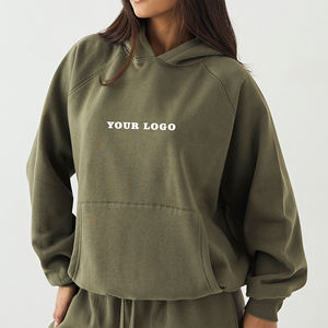 <b>Women's</b> Olive <b>Green</b> Oversized Hoodie Drop-Shoulder Pullover Cotton <b>Fleece</b> Breathable Eco-Friendly Sequined Customizable Front - Product Image 6