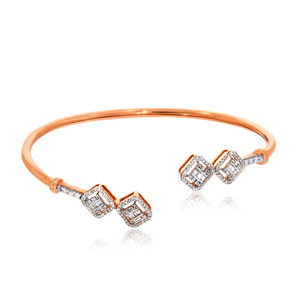 Rose Gold Double Square Diamond Open Cuff <b>Bangle</b> <b>Bracelet</b> for Women | Geometric Luxury <b>Bracelet</b> - Product Image 1