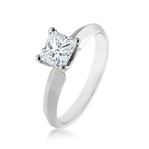 Bague solitaire en diamant taille princesse cultivé en laboratoire, or blanc 18 carats plaqué rhodium, 1,00 ct, pureté E VS, certifiée IGI, bague de luxe à bord fin - Product Image 2