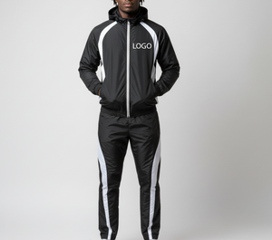 Men's Black <b>White</b> Track Suit Hooded Sporty Set Breathable 100% Cotton Streetwear Color Blocking Winter Wear - Product Image 4