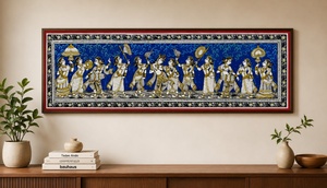 Obra de arte tradicional india Pattachitra, hecha a mano, con la imagen del Señor Krishna en la procesión real, para colgar en la pared de la sala de estar. - Product Image 5