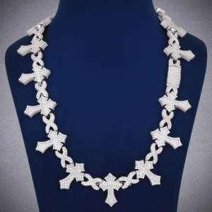 Collar cruzado infinito estilo hip hop RTS, completamente cubierto de piedras, hecho a medida, plata de ley 925, piedras de moissanita D VVS, probado con el equipo de prueba. - Product Image 1