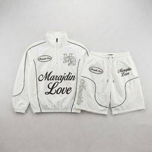 OEM Custom Men Streetwear Solid Baggy Casual Zip <b>Jacket</b> <b>Shorts</b> High Quality Cotton Tracksuit 2-Piece Windbreaker Jogging Wear - Product Image 1