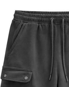 Shorts cargo gris anthracite pour homme, taille élastique avec cordon de serrage, style streetwear décontracté, avec poches latérales, shorts d'été OEM - Product Image 6