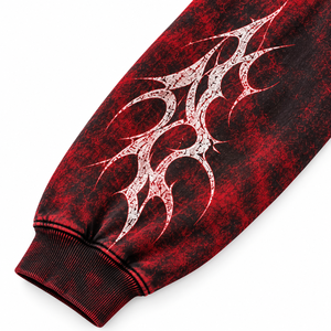Custom Printed French Terry 100% Cotton Hooded Sweatshirt Unisex Oversized Punk Style <b>Red</b> Black <b>Tie</b> Dye Glitter Print Pattern - Product Image 5