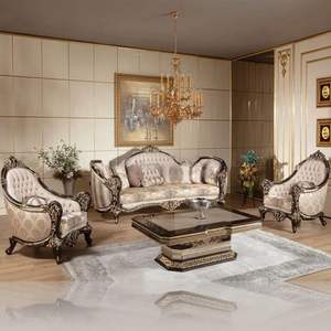 Ensemble de canapés de luxe classique en bois blanc et noir, avec rembourrage en mousse, pour salon d'appartement, design traditionnel, sectionnel en forme de L, style Post-Ranch - Product Image 4