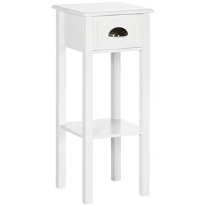 Tavolino Laterale Alto a 2 Ripiani con Cassetto, Comodino Sottile Salvaspazio, Tavolo Consolle Stretto con Maniglia in Metallo per Soggiorno - Product Image 1