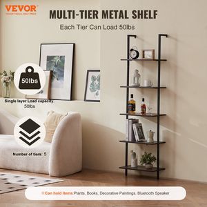 5-Tier <b>Open</b> Wall-Mounted Metal Frame Ladder Shelf 17.3x11.8in Bookshelf for <b>Storage</b> Rack Sundries Holder 5-Tier <b>Open</b> Shelf - Product Image 2