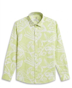 Camisa Casual de Hombre, Color Amarillo Limón, Transpirable, Doble Botonadura, Manga Larga, Cuello Clásico, Corte Entallado, Estilo Veraniego - Product Image 4