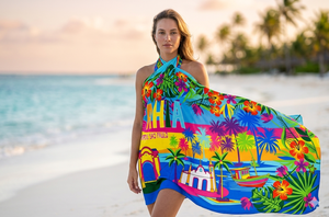 Vestido de playa maxi sin mangas con estampado digital y cuello halter para mujer, pareo de natación transpirable y tejido para vacaciones elegantes y verano - Product Image 2