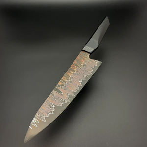 Cuchillo de cocina Santoku de cobre damasco artesanal premium con mango de madera cómodo para una preparación de alimentos eficiente - Product Image 2