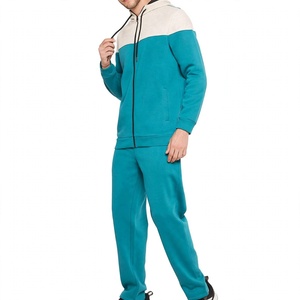 Ensemble de survêtement sportif décontracté avec sweat à capuche zippé colorblock personnalisé et pantalon de jogging assorti - Product Image 1