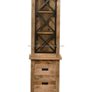 Armoire de rangement industrielle à 3 tiroirs en bois massif avec étagères et tiroir de rangement Grande tour en lin Salle de bain et salon - Product Image 1