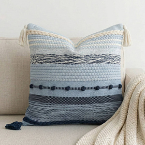 Housse de coussin géométrique bohème noir ivoire 18 x 18 pouces, tissée texturée, décorative, monochrome, accent bohème pour la maison - Product Image 5
