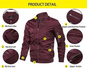 Bomber <b>Jacket</b> Full Zip Casual Outerwear Ribbed Cuff <b>Lightweight</b> Coat Sleeve Pocket Custom Logo Wholesale Street Fashion Apparel - Product Image 6