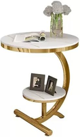 Table d'appoint de luxe moderne en acier avec plateau en marbre, plateau plaqué or, pour salon, salle de séjour, bureau, table basse