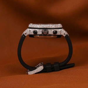 Montre numérique de luxe personnalisée, cadran en cristal saphir, boîtier en acier inoxydable, bracelet en cuir, résistance à l'eau 5 BAR, style hip-hop pour hommes - Product Image 5