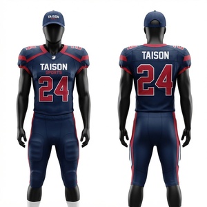 Men American Football Uniform 220 Grams Premium Quality Polyester <b>Mesh</b> Navy <b>Red</b> White Panel Jersey Custom Digital Print Logo Set - Product Image 1