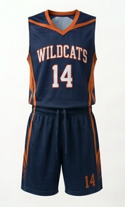 Conjunto de Camiseta de Baloncesto Wildcats para Hombre, Azul Marino y Naranja, Sublimada, Cuello en V, Sin Mangas, Pantalones Cortos con Cordón Ajustable, Ajuste Atlético, Absorbe la Humedad - Product Image 2