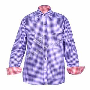 Nouvelle chemise bavaroise élégante pour homme, costume d'automne pour l'Oktoberfest, tissu à carreaux violet et blanc 100% coton - Product Image 2