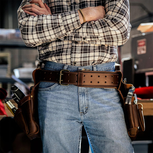 Brown Leather <b>Tool</b> <b>Belt</b> With Multiple Pockets And Adjustable Strap For Workshop Use - Product Image 6