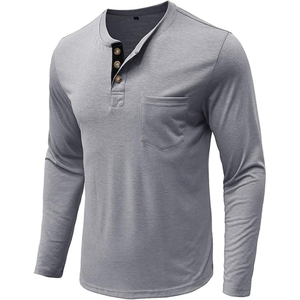 Camisa Henley de manga larga para hombre, camiseta informal de mezcla de algodón con bolsillo en el pecho, jersey básico con cuello con botones para otoño y todo el año - Product Image 5