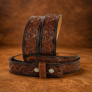 Unisex Strong Classic Hand <b>Tooling</b> Genuine Cowhide Leather Belts Western Style with Custom Length Floral <b>Engraved</b> <b>Tooling</b> Belt - Product Image 5