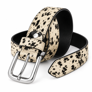 Cinturón de Cuero Genuino Personalizado con Pelo de Vaca para Hombre y Mujer – Cinturón Western con Manchas Blancas y Negras - Product Image 4