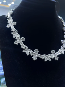 Collar de Plata de Ley 925 con Cruz y Estrella, Corte Redondo, Corte Baguette, Diamante Moissanita VVS, Cadena de Lujo - Product Image 4