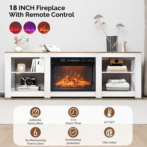 Mobiletto bianco lavabile da 70 pollici con piano d'appoggio marrone da 23 pollici, mobiletto per caminetto a doppia faccia, 177,8*34,5*60 cm, supporto per TV - Product Image 5