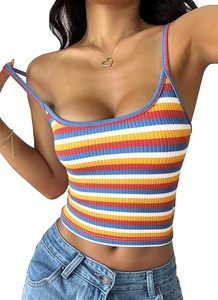 Women Summer Crop Tops Sleeveless Spaghetti Strap Tank Striped Cami Knit <b>Y2K</b> Clothes Slim Fit Spring <b>Shirts</b> - Product Image 2