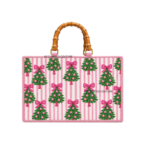 Bolsa de Mano Personalizada con Cuentas de Navidad, Diseño de Copo de Nieve Azul Claro, Asa de Bambú, Elegante Bolsa de Compras Navideña Hecha a Mano - Product Image 6