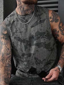 Men's Summer Casual Gym Tank <b>Top</b> 100% Cotton Breathable Comfortable Sleeveless Tee <b>Maroon</b> Black Design - Product Image 3