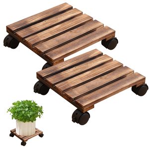Chariot de transport robuste pour plantes avec lattes en bois et roulettes verrouillables, support mobile pour plantes d'intérieur et d'extérieur - Product Image 1